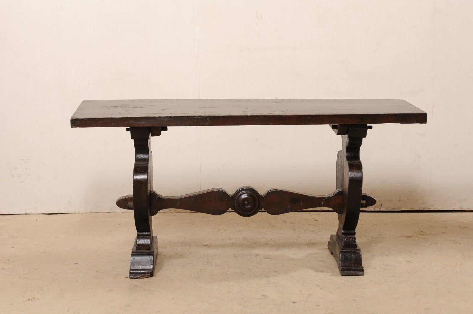 18th C. Italian Console Raised on Urn-Carved Trestle Legs 'or a Great Desk!' For Sale 2