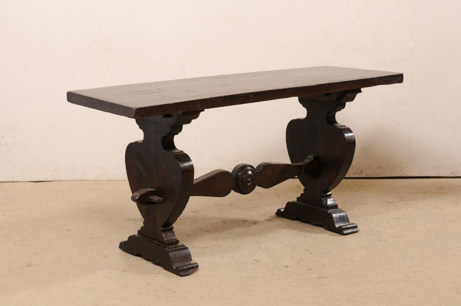 18th C. Italian Console Raised on Urn-Carved Trestle Legs 'or a Great Desk!' For Sale 3