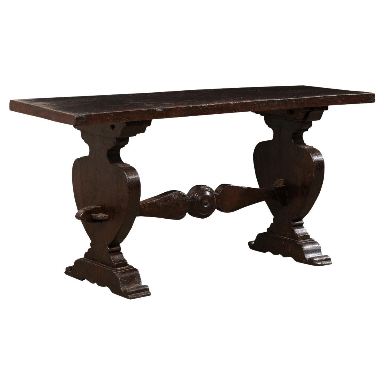 18th C. Italian Console Raised on Urn-Carved Trestle Legs 'or a Great Desk!'