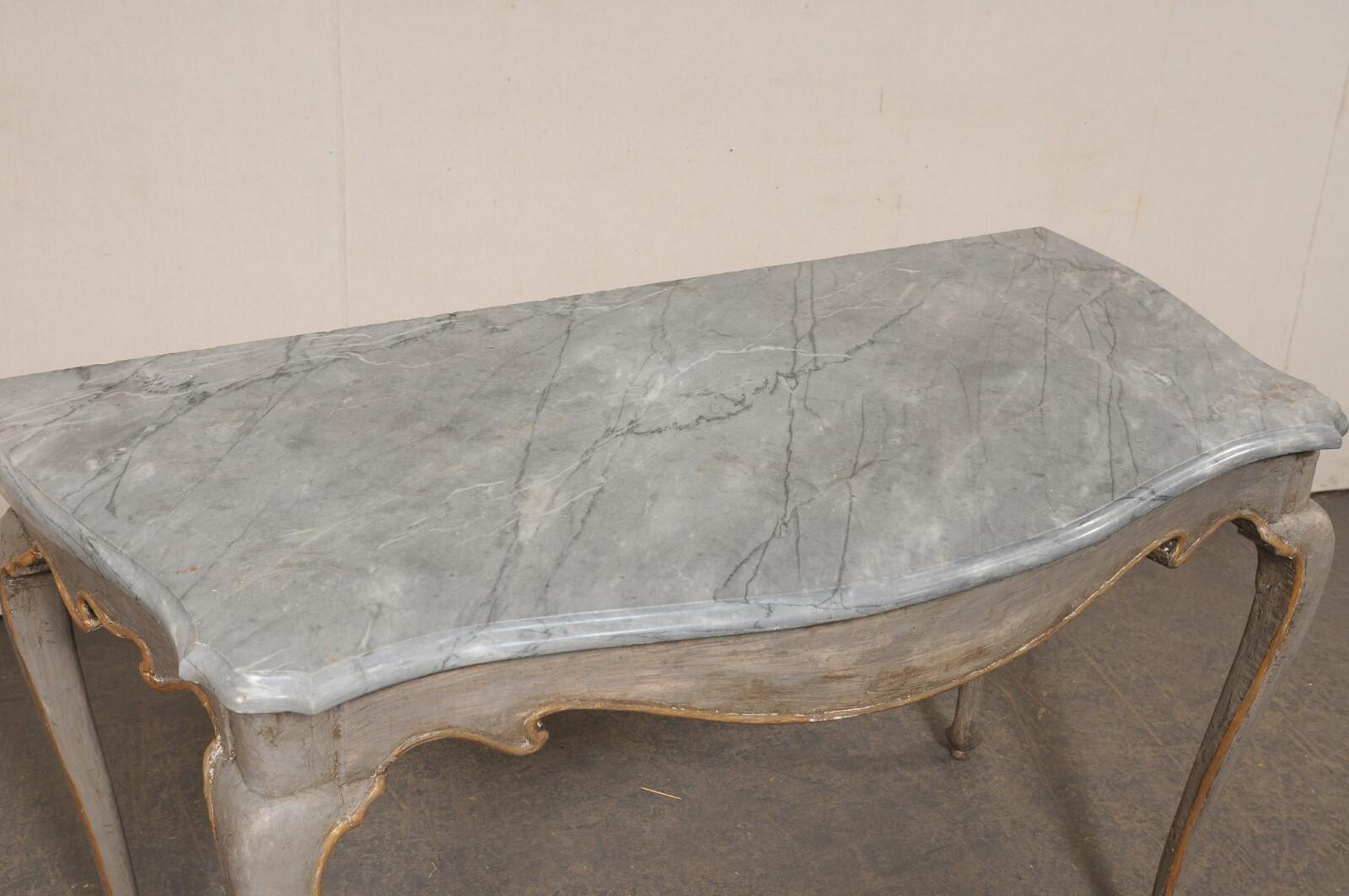 18th Century and Earlier 18th C. Italian Console Table w/Grey Marble Top & Nice Shapely Design For Sale