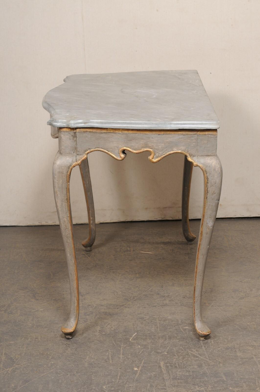 18th C. Italian Console Table w/Grey Marble Top & Nice Shapely Design For Sale 5