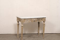 18th C. Italian Console w/ Orig. Marble Top & Pierce-Carved Apron