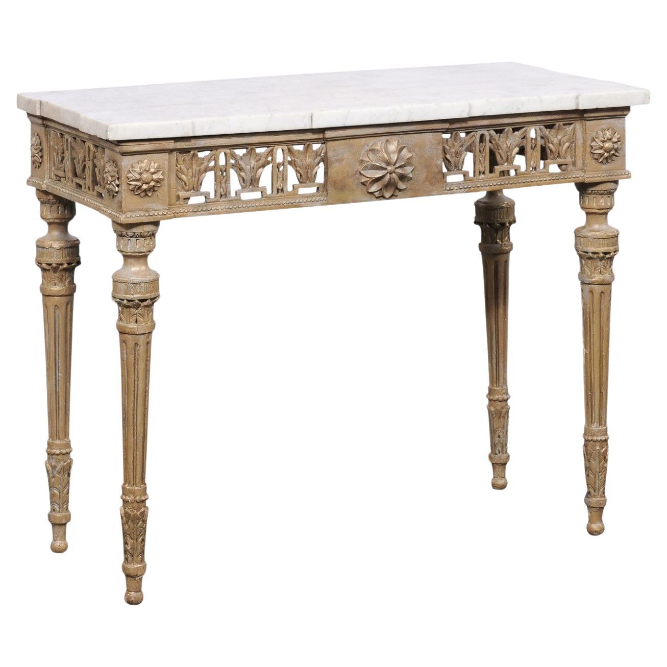 18th C. Italian Console w/ Orig. Marble Top & Pierce-Carved Apron