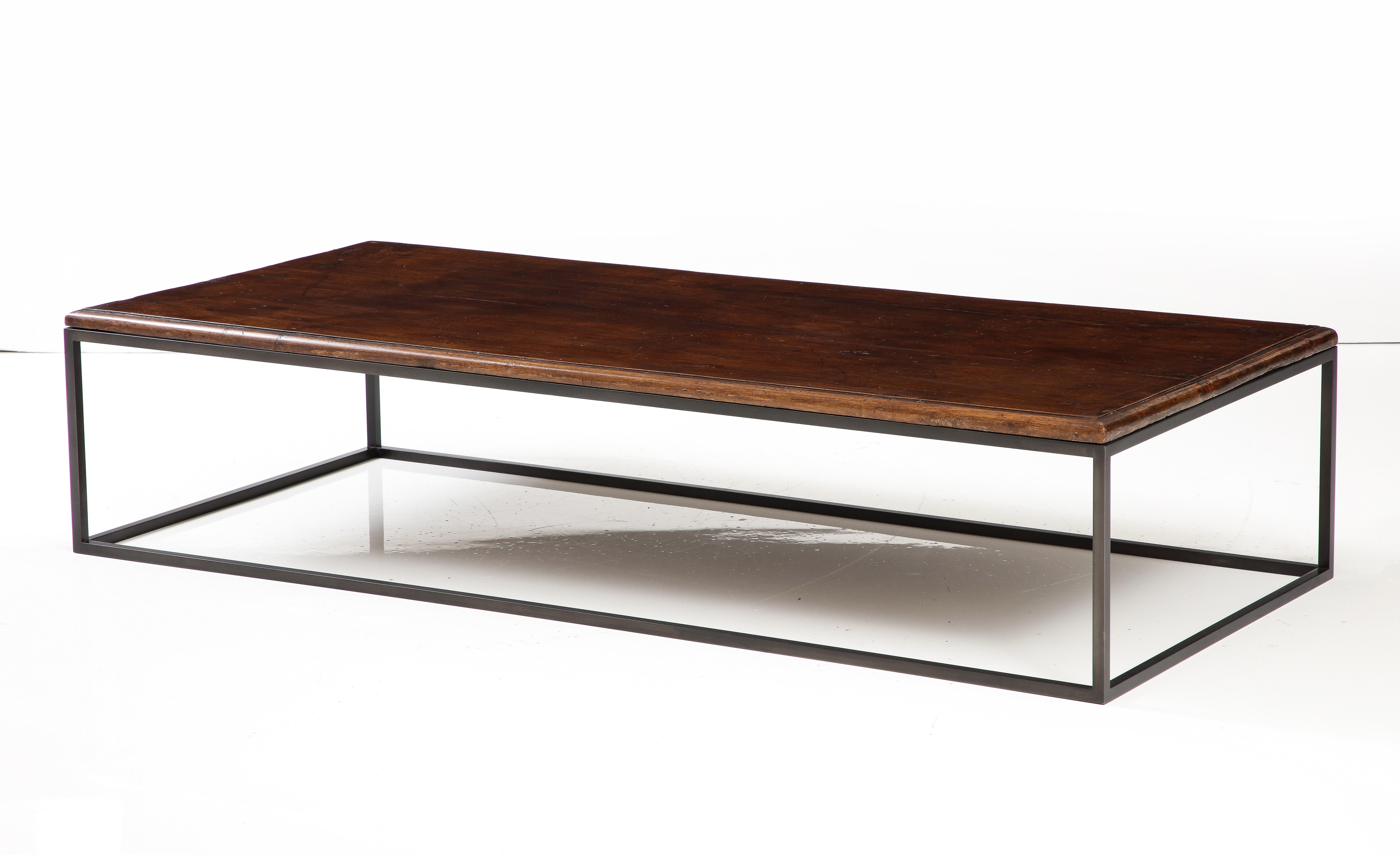 American 18th C. Italian Dark Walnut Coffee Table in One Thick Piece with Edge Detail For Sale