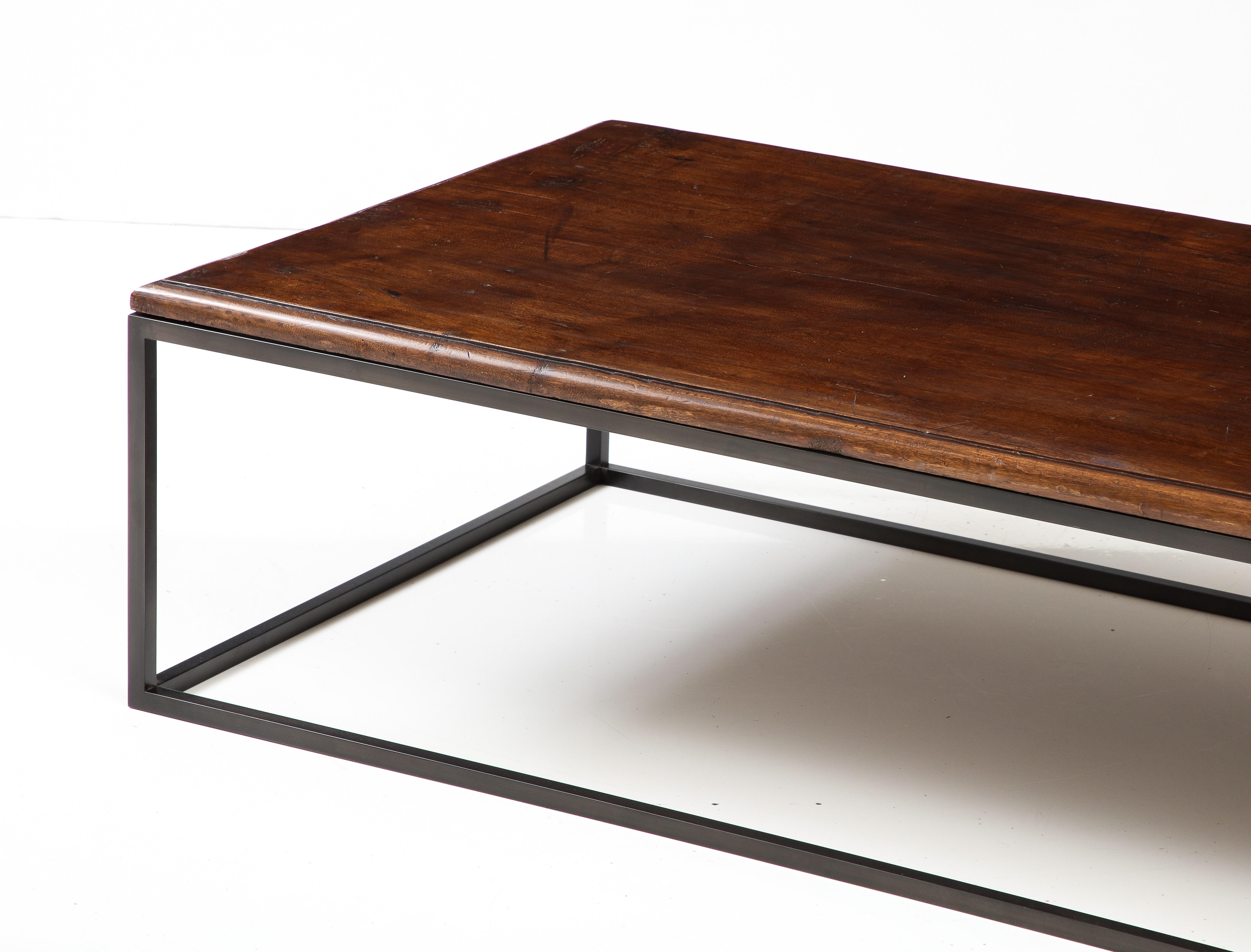 Minimalist 18th C. Italian Dark Walnut Coffee Table in One Thick Piece with Edge Detail For Sale