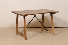 18th C. Italian Desk or Table w/Forged Iron Stretcher Bars Crossing at Underside