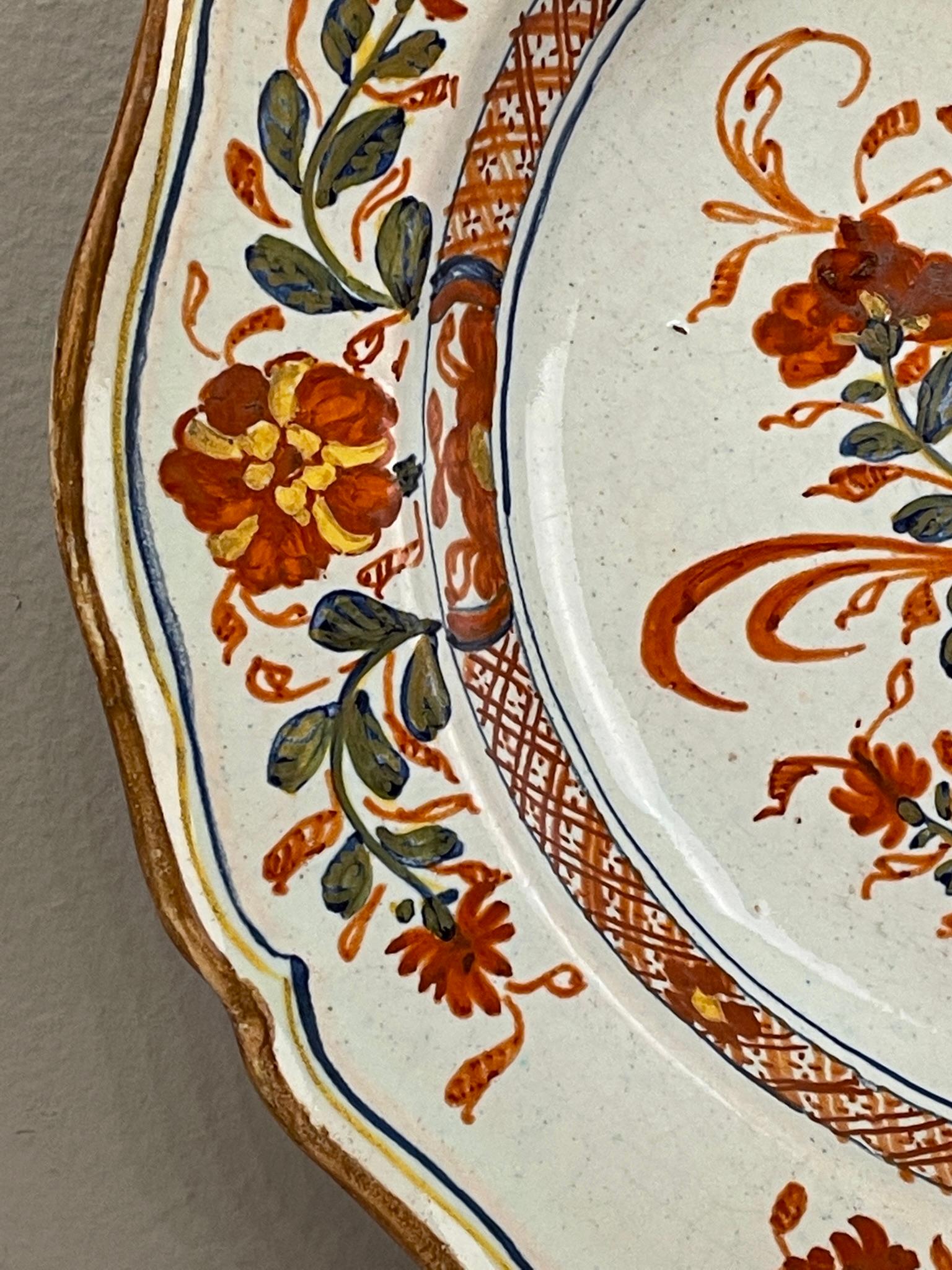 Hand-Painted 18th C Italian Faience Polychrome Plate For Sale