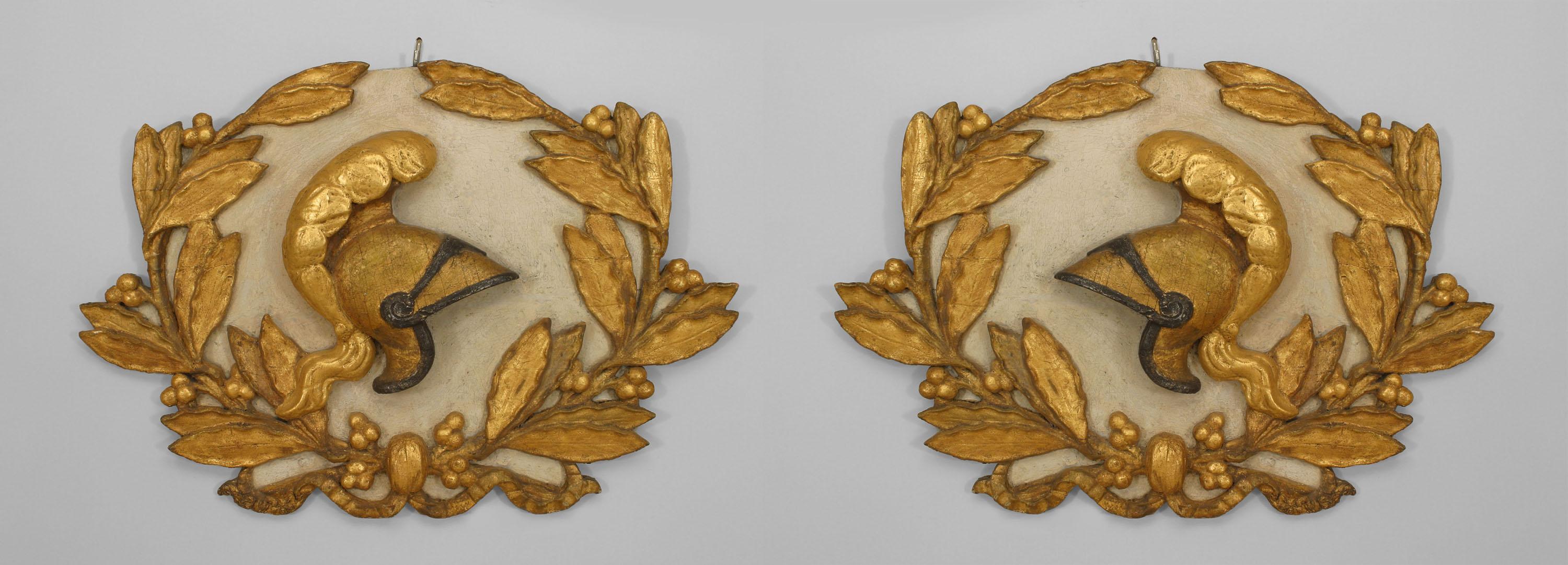 Pair of Italian Neoclassic Carved Gilt Wall Plaques In Excellent Condition For Sale In Queens, NY