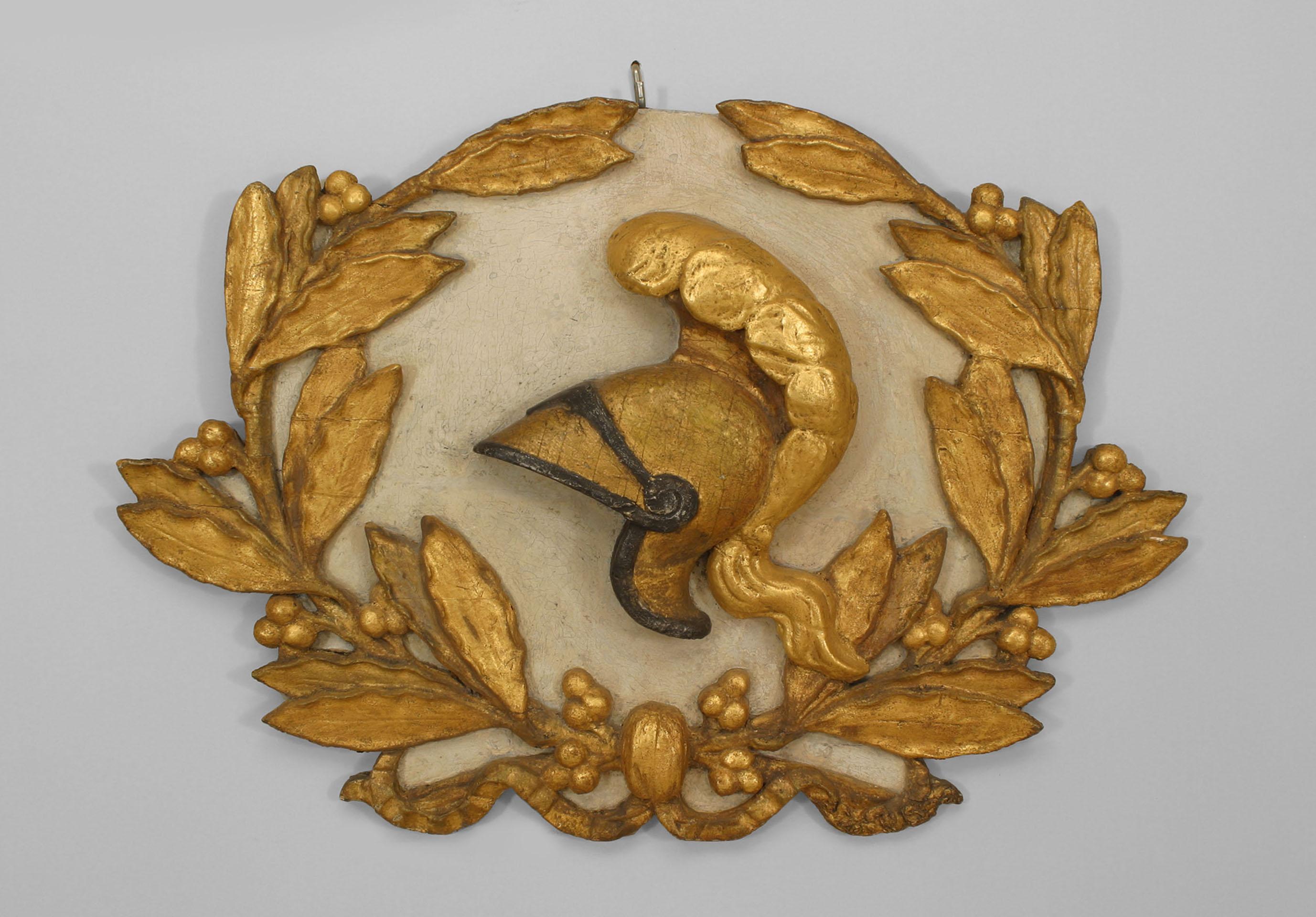 18th Century and Earlier Pair of Italian Neoclassic Carved Gilt Wall Plaques For Sale
