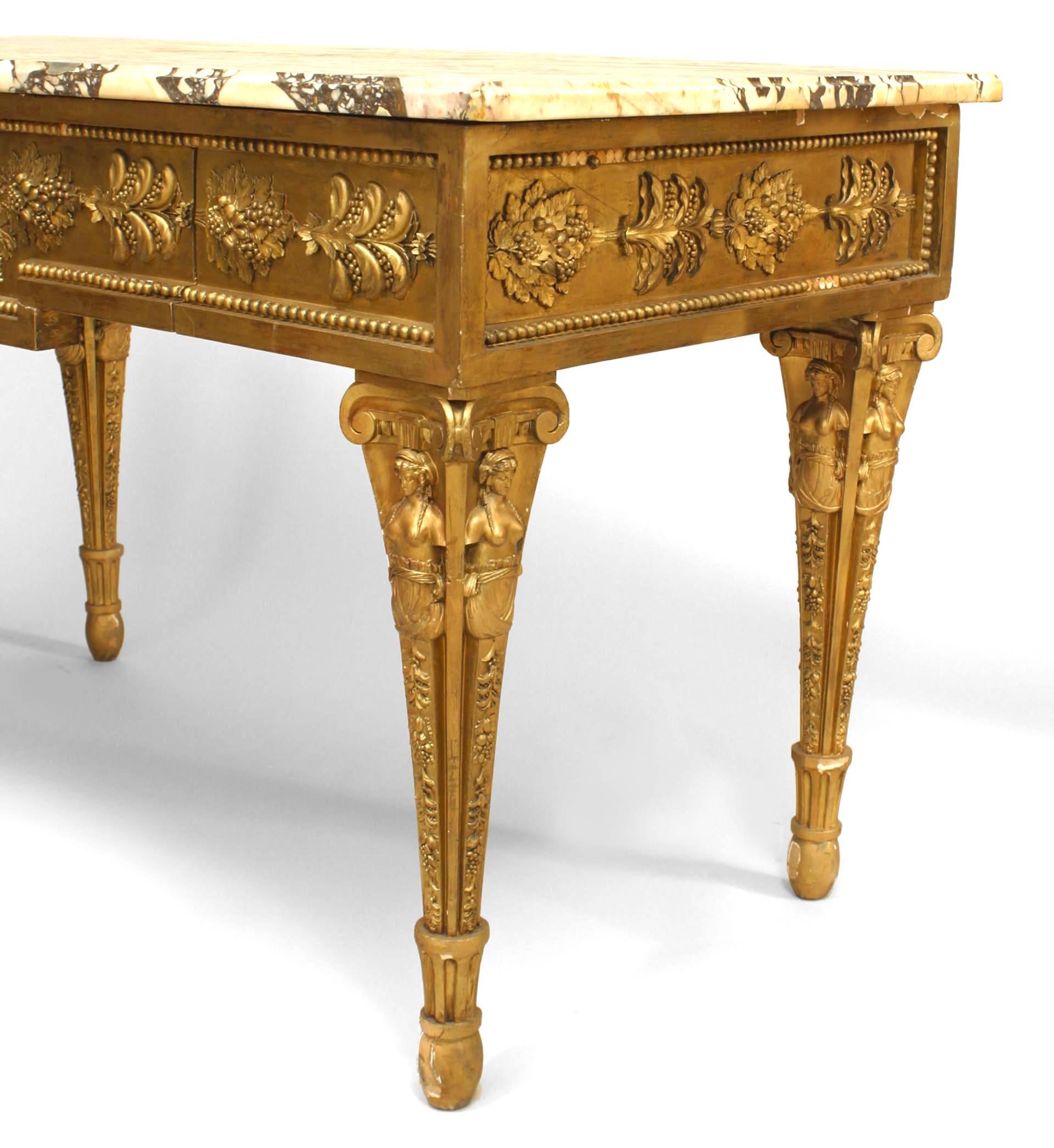 Neoclassical Italian Neo-Classic Gilt and Marbled Console Table For Sale