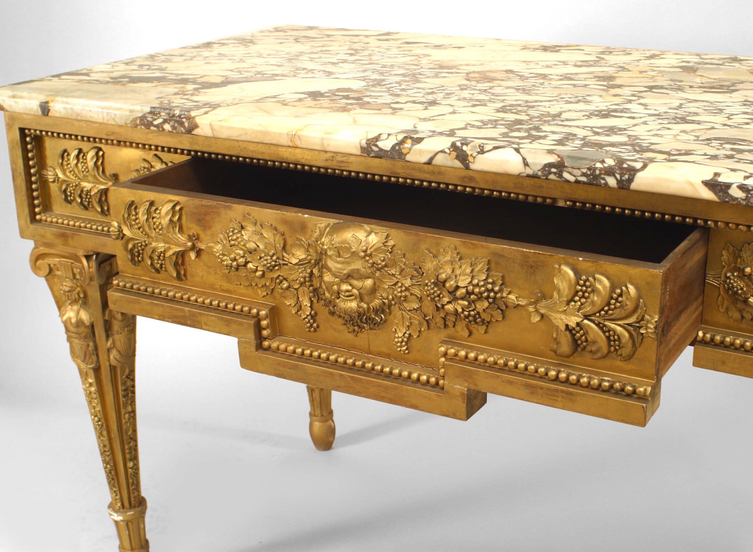 18th Century and Earlier Italian Neo-Classic Gilt and Marbled Console Table For Sale