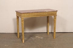 18th C. Italian Gilt Console Table w/Fluted Legs, Carved Apron & Marble Top