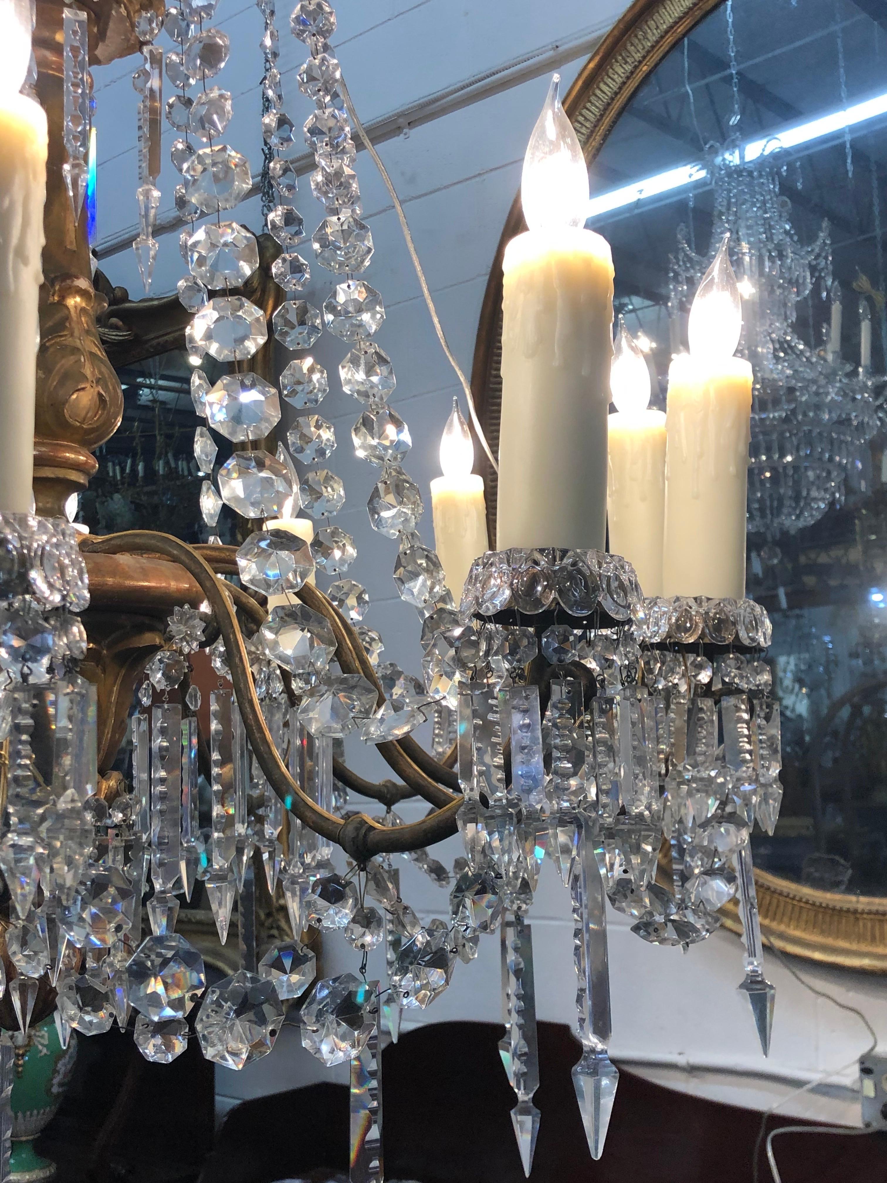 18th C. Italian Giltwood, Bronzed Lacquer & Crystal Louis XVI Period Chandelier For Sale 6