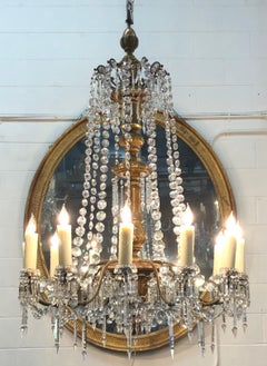 18th C. Italian Giltwood, Bronzed Lacquer & Crystal Louis XVI Period Chandelier