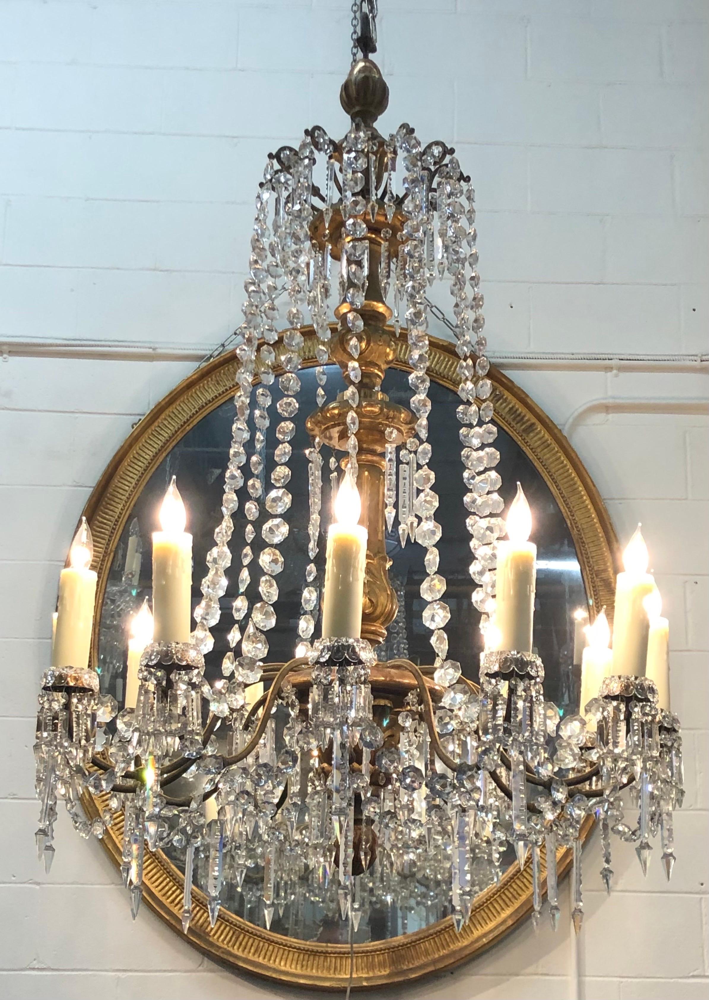 18th Century 18th C. Italian Giltwood, Bronzed Lacquer & Crystal Louis XVI Period Chandelier For Sale
