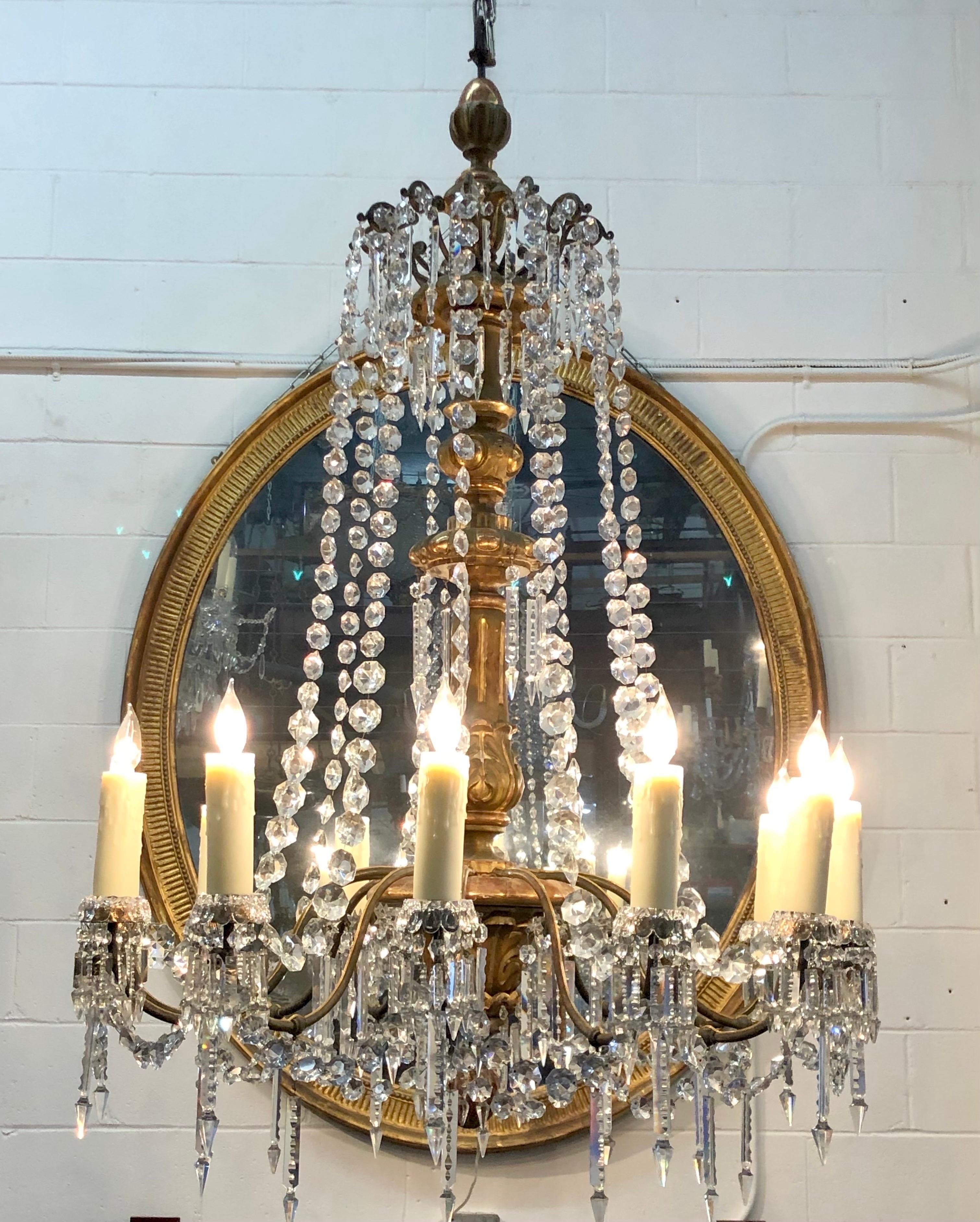 18th C. Italian Giltwood, Bronzed Lacquer & Crystal Louis XVI Period Chandelier For Sale 2