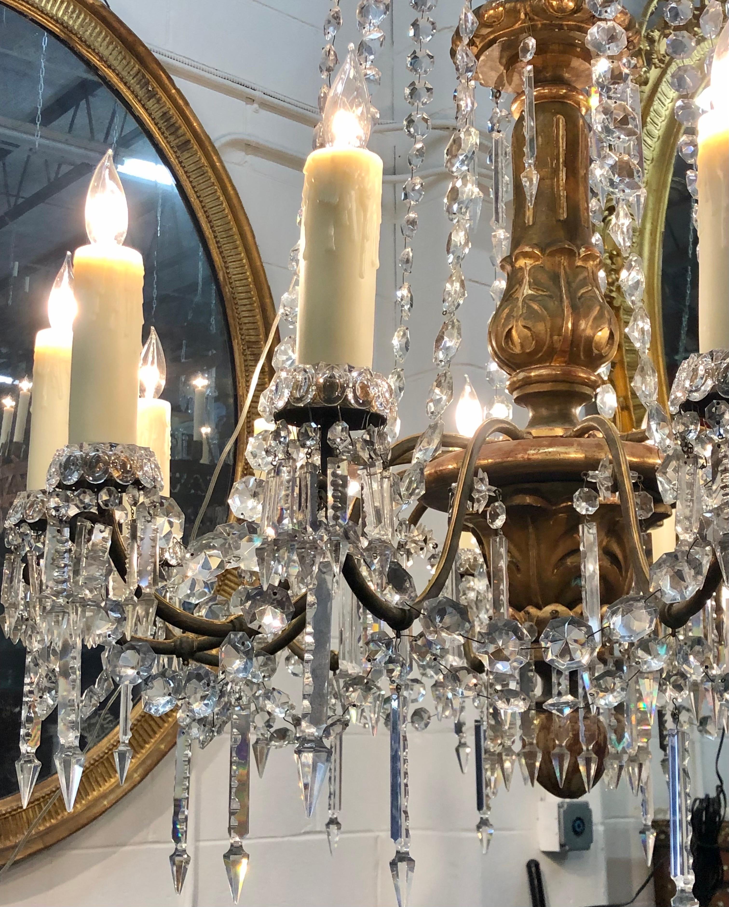 18th C. Italian Giltwood, Bronzed Lacquer & Crystal Louis XVI Period Chandelier For Sale 3