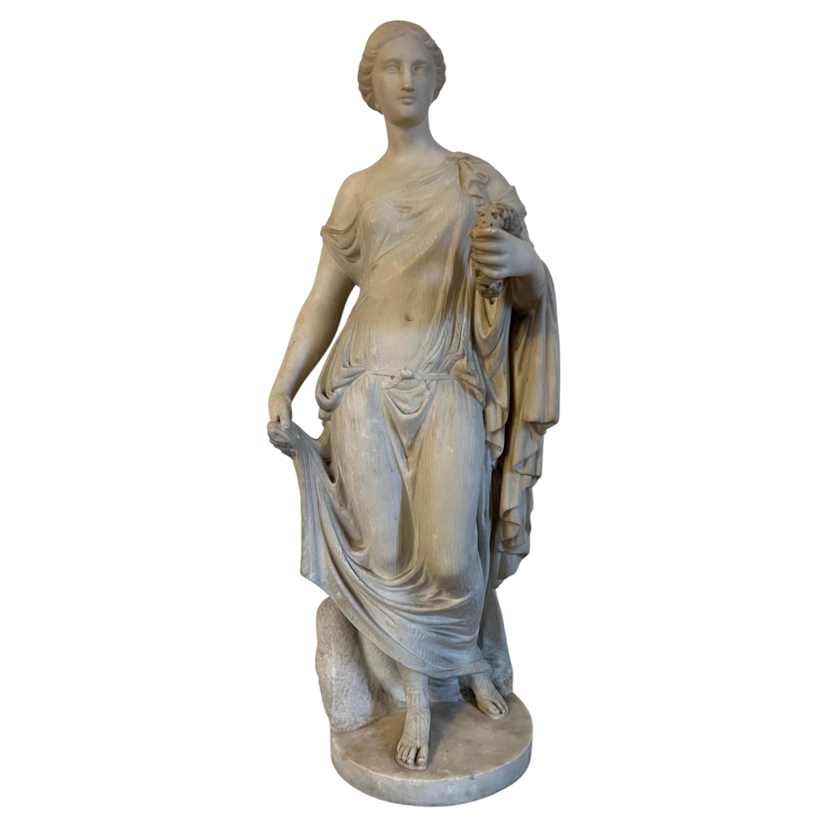 18th c. Italian Grand Tour Carved White Marble Classical Roman Statue of Flora