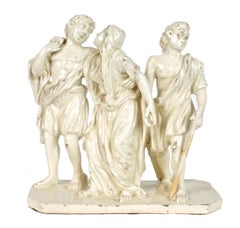 18th Century Italian Group, "Fleeing the Eruption of Mt. Vesuvius" in Pompeii