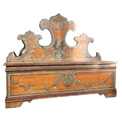 Antique 18th C Italian Hand Painted Orange Cassapanca Bench