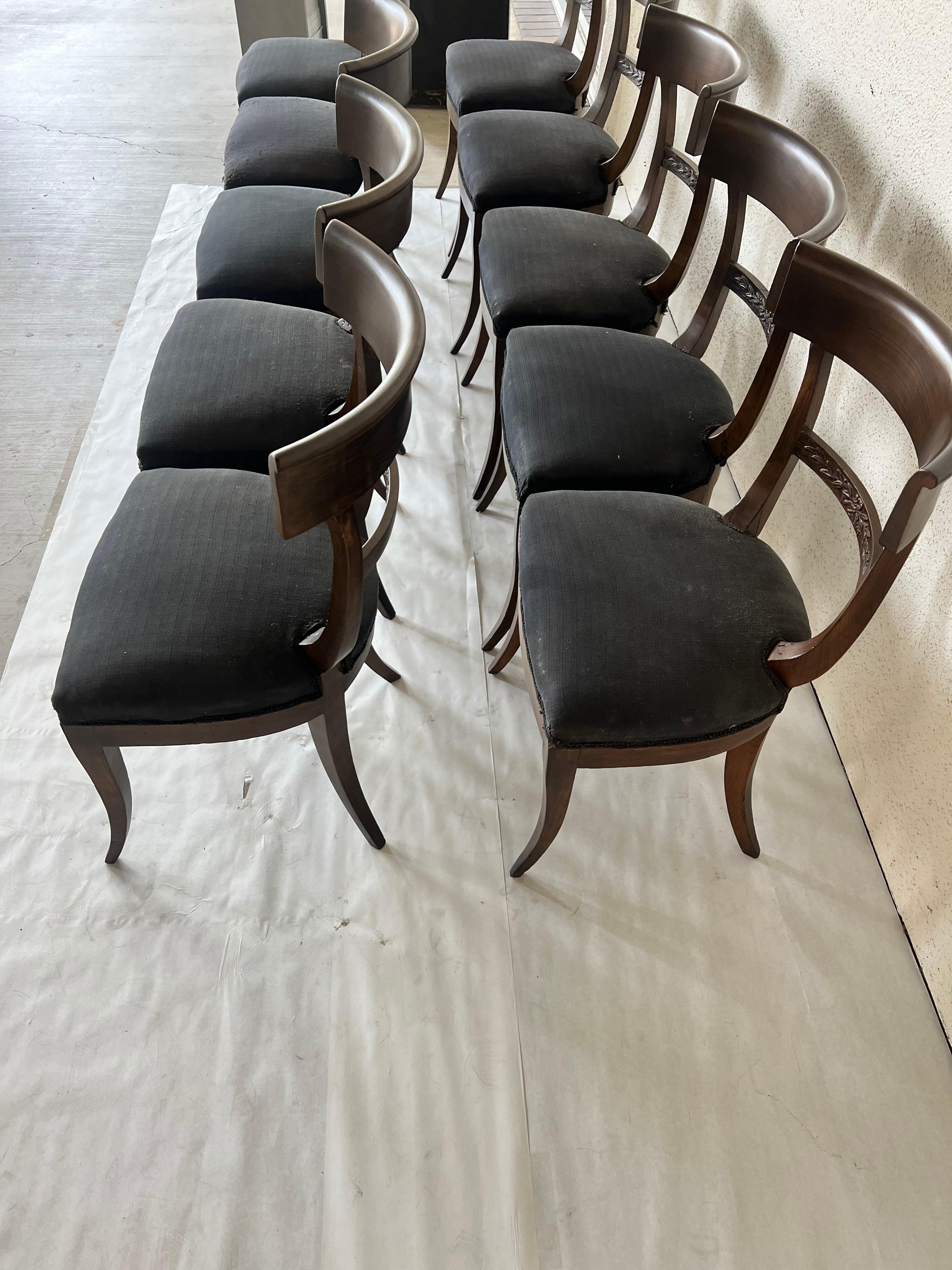 18th C Italian Klismos Chairs, Set of 10 For Sale 1
