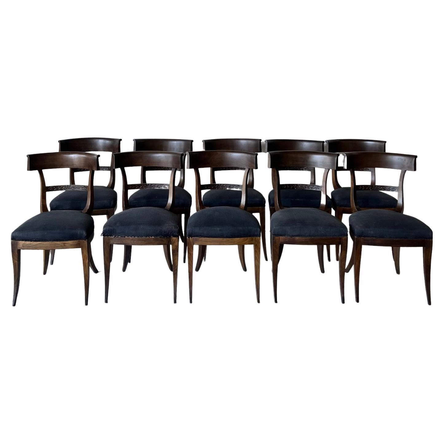 18th C Italian Klismos Chairs, Set of 10 For Sale
