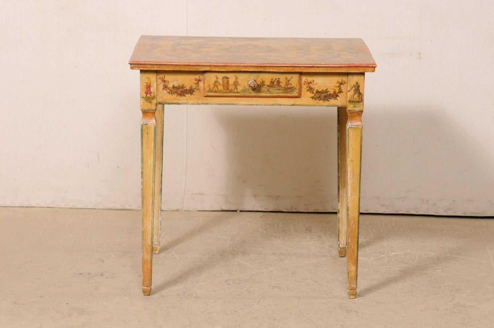 18th C. Italian Lacca Povera Accent Table or Petite Desk w/its Original Finish For Sale 6