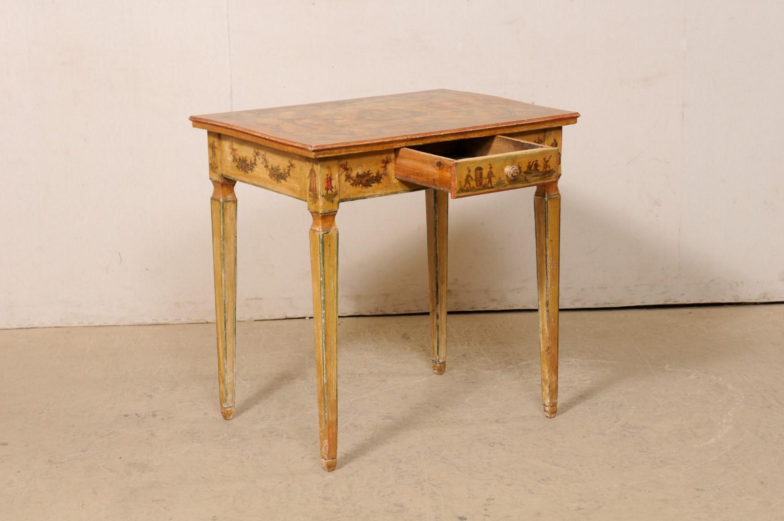 18th Century and Earlier 18th C. Italian Lacca Povera Accent Table or Petite Desk w/its Original Finish For Sale