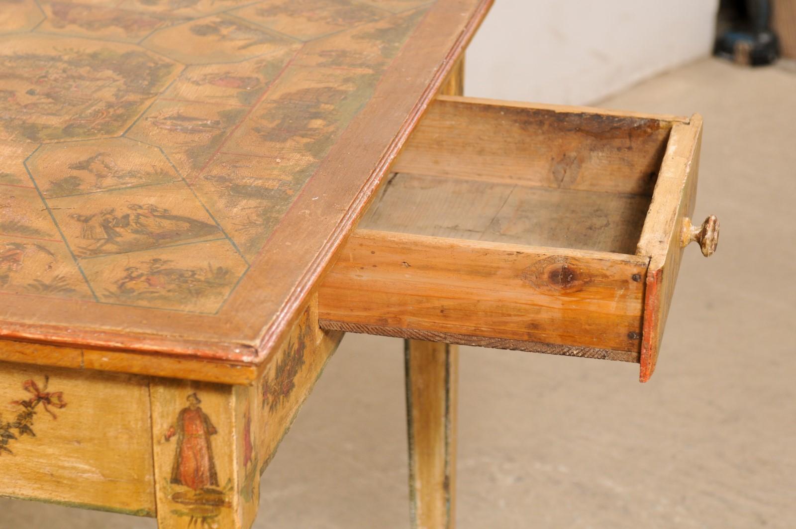 Wood 18th C. Italian Lacca Povera Accent Table or Petite Desk w/its Original Finish For Sale
