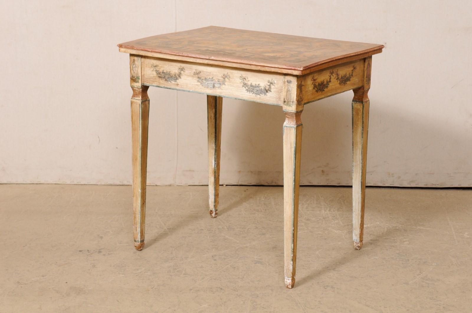18th C. Italian Lacca Povera Accent Table or Petite Desk w/its Original Finish For Sale 2