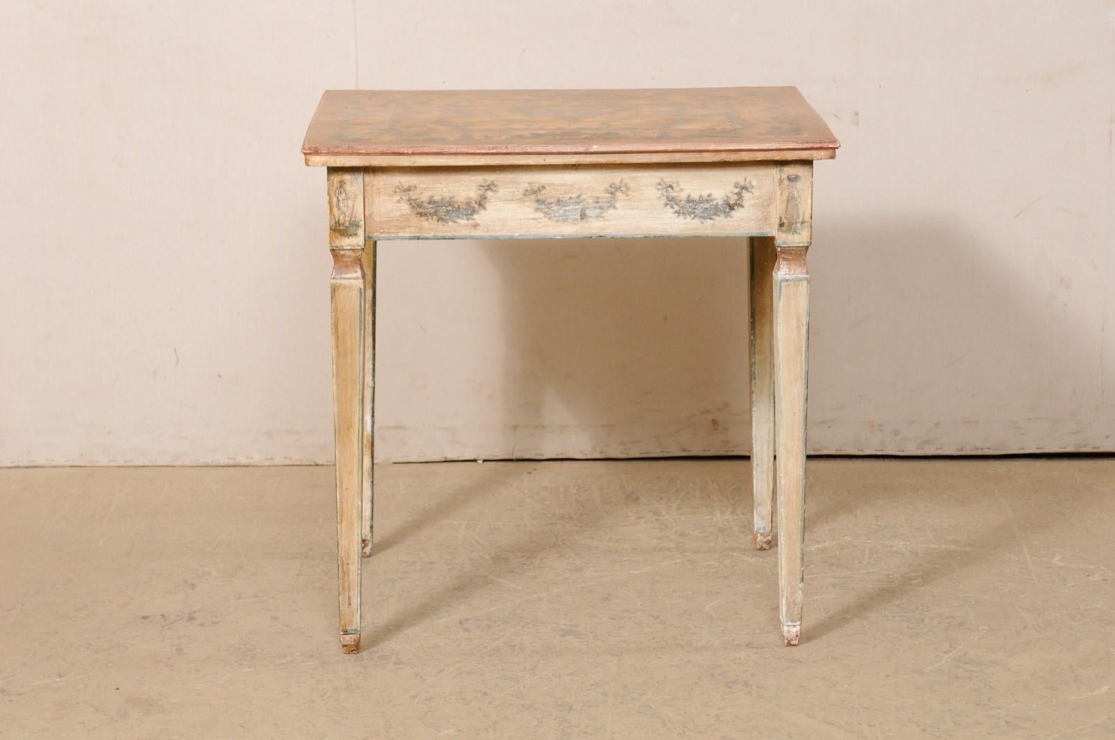 18th C. Italian Lacca Povera Accent Table or Petite Desk w/its Original Finish For Sale 3