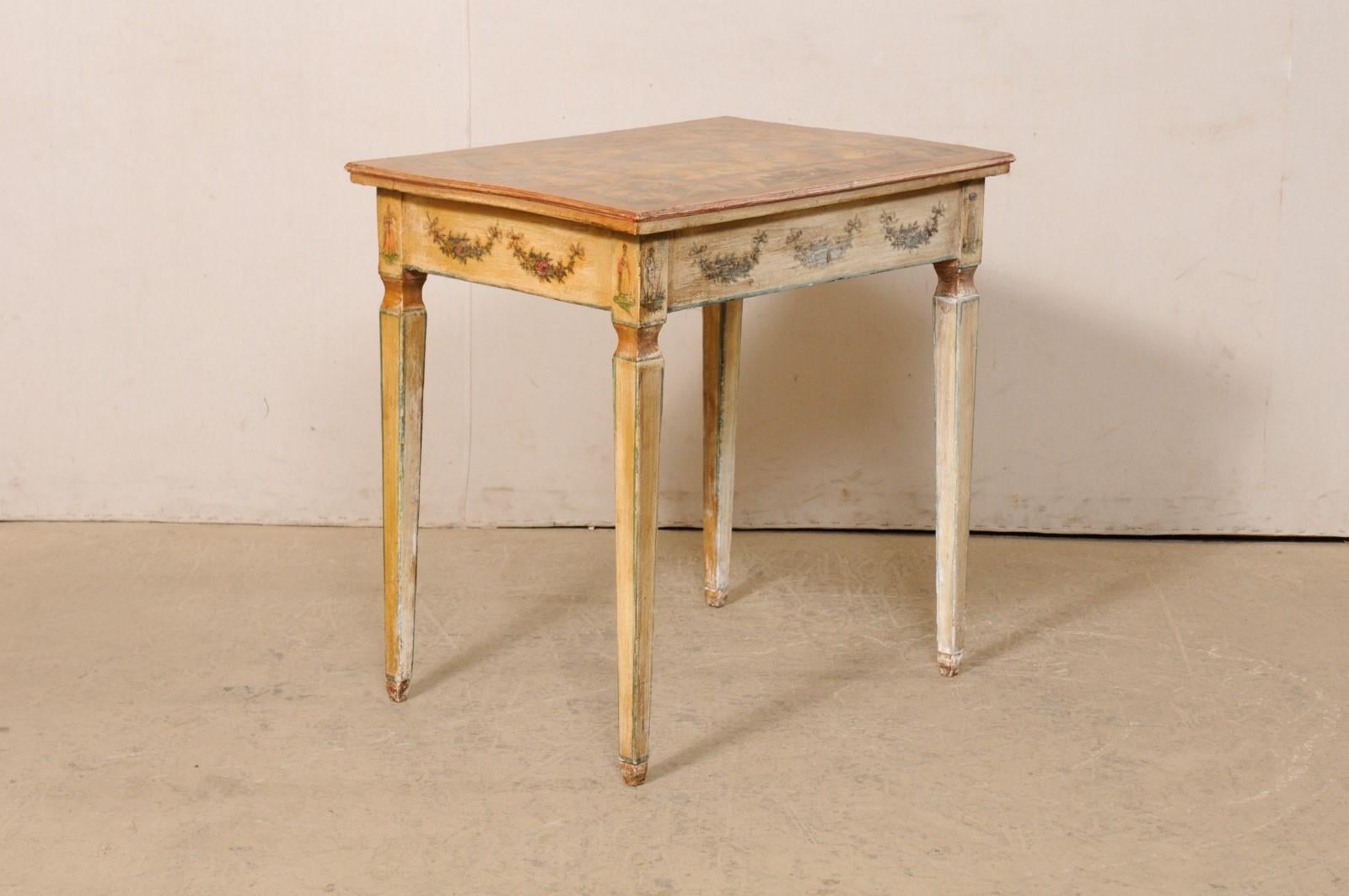 18th C. Italian Lacca Povera Accent Table or Petite Desk w/its Original Finish For Sale 4