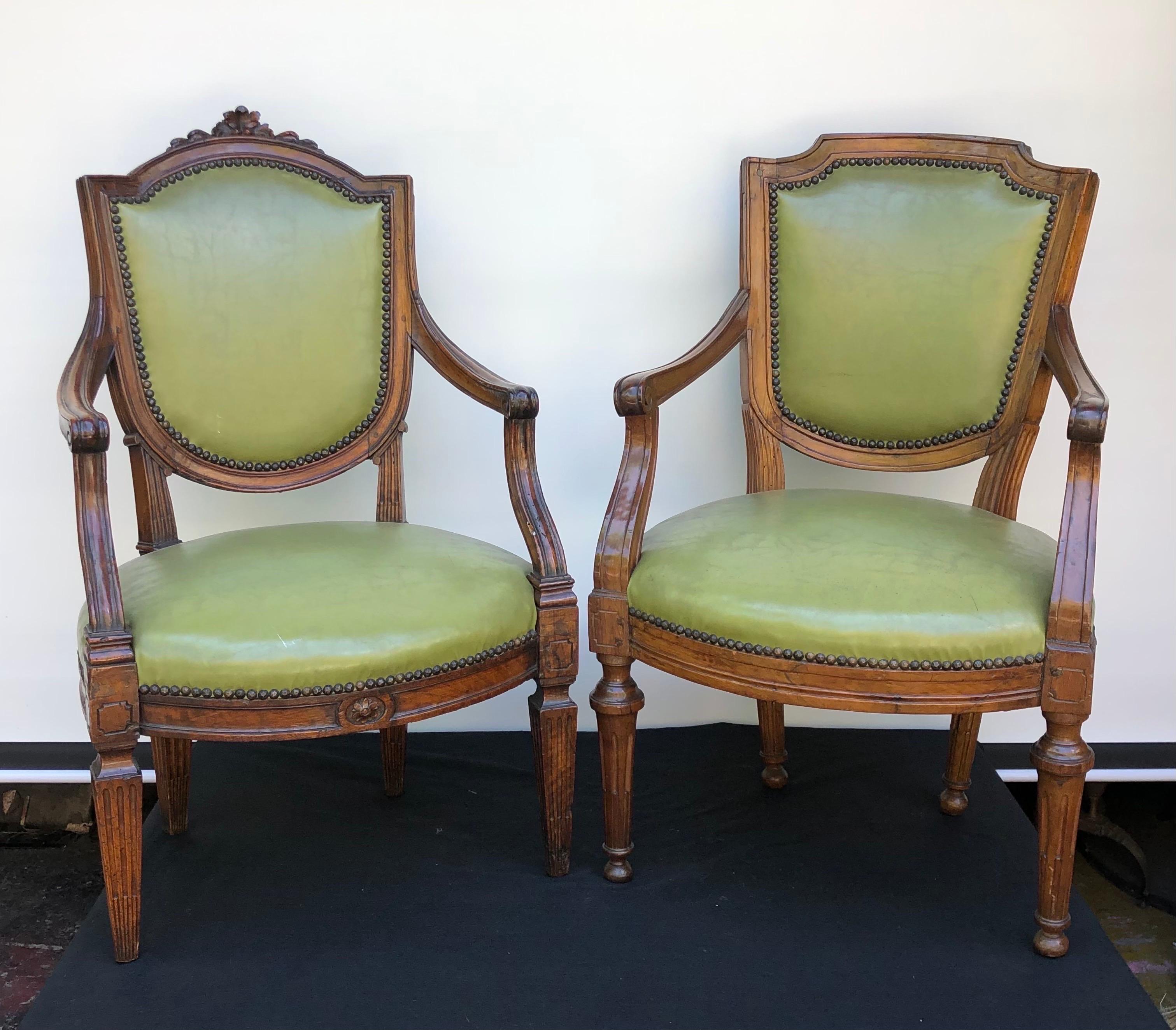  18th C. Italian Leather Arm Chairs 7