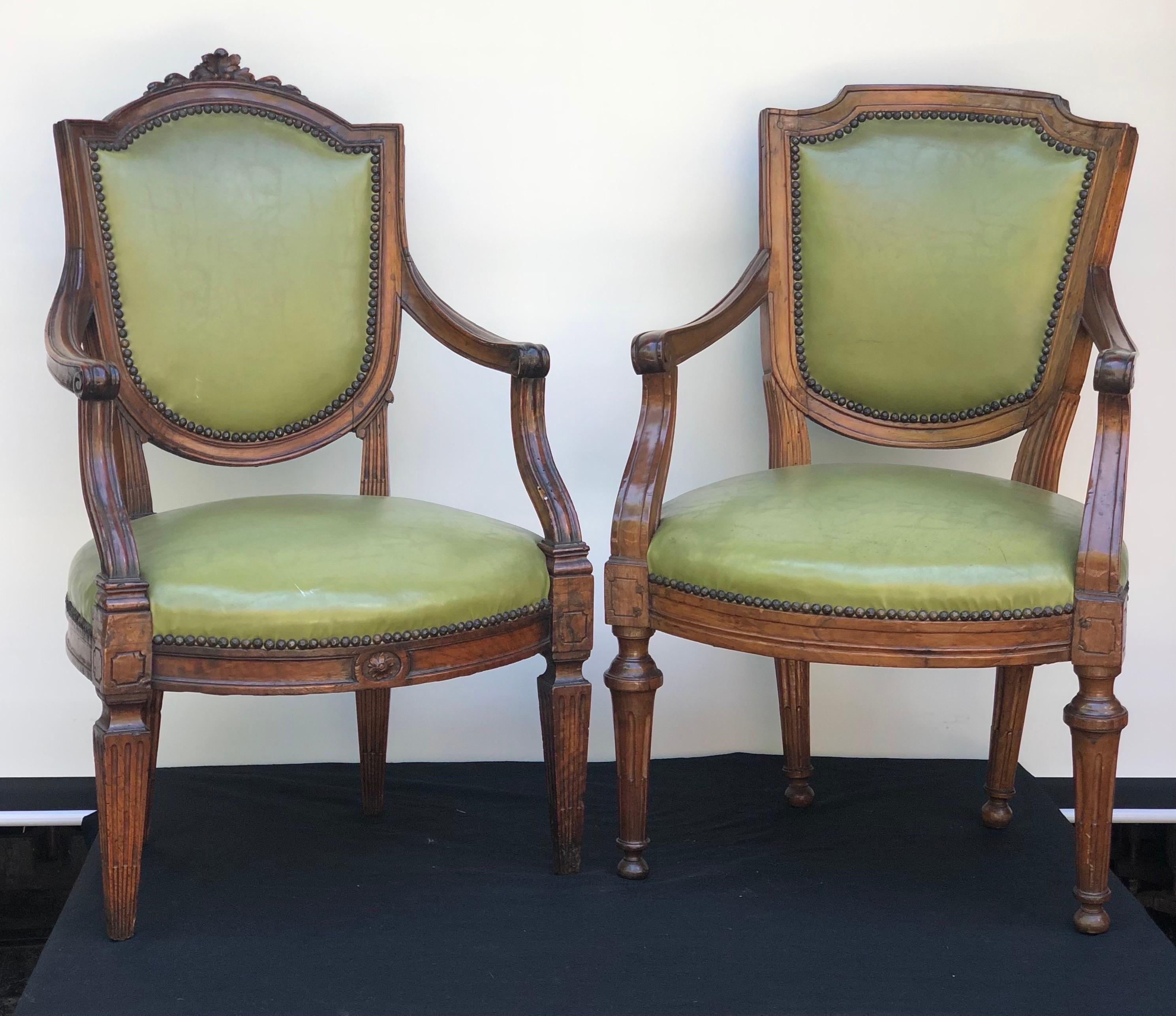 Neoclassical  18th C. Italian Leather Arm Chairs