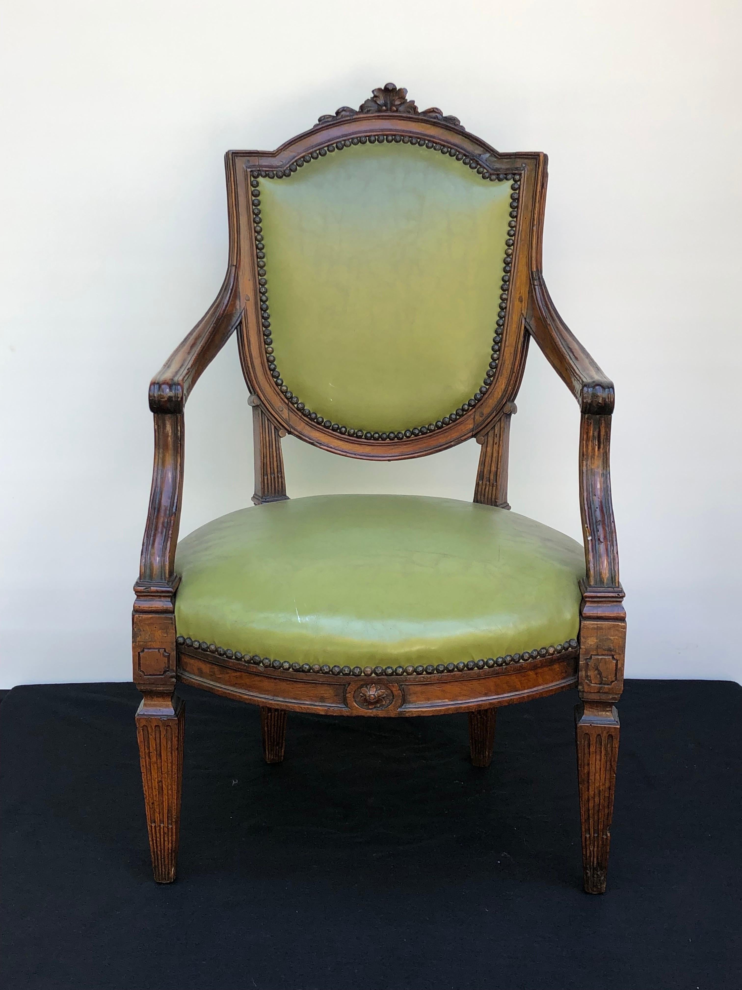  18th C. Italian Leather Arm Chairs In Good Condition In Charleston, SC