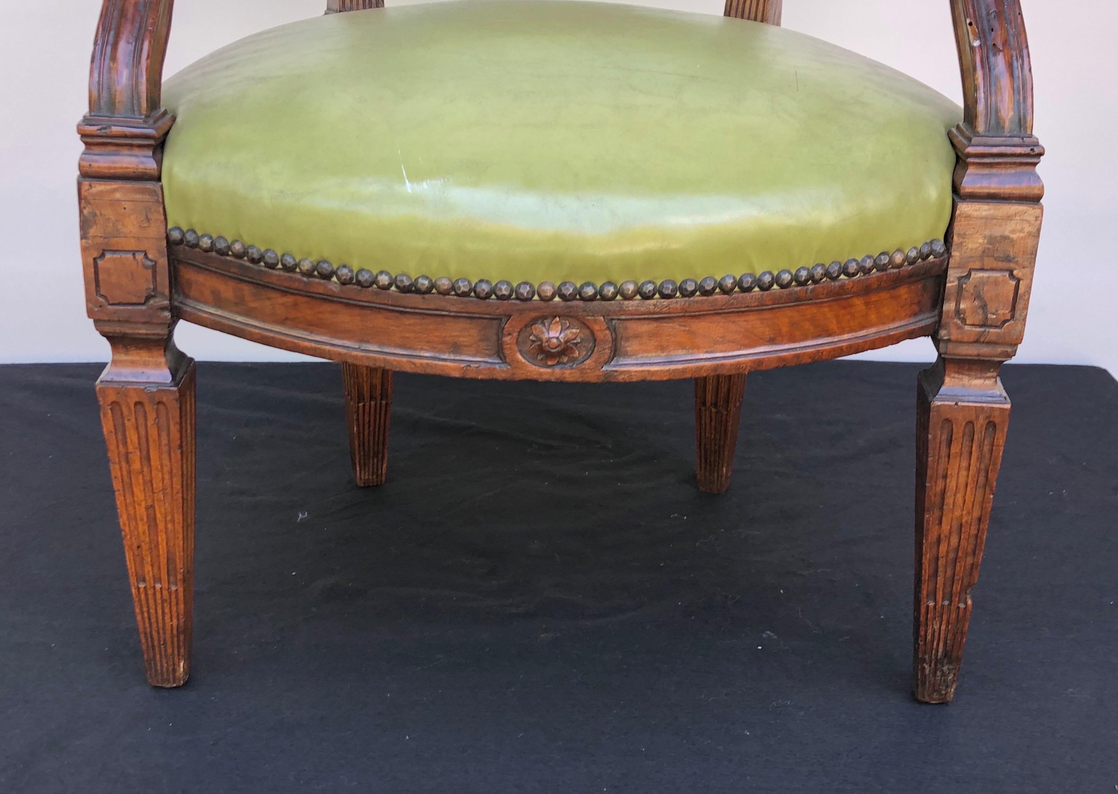  18th C. Italian Leather Arm Chairs 1