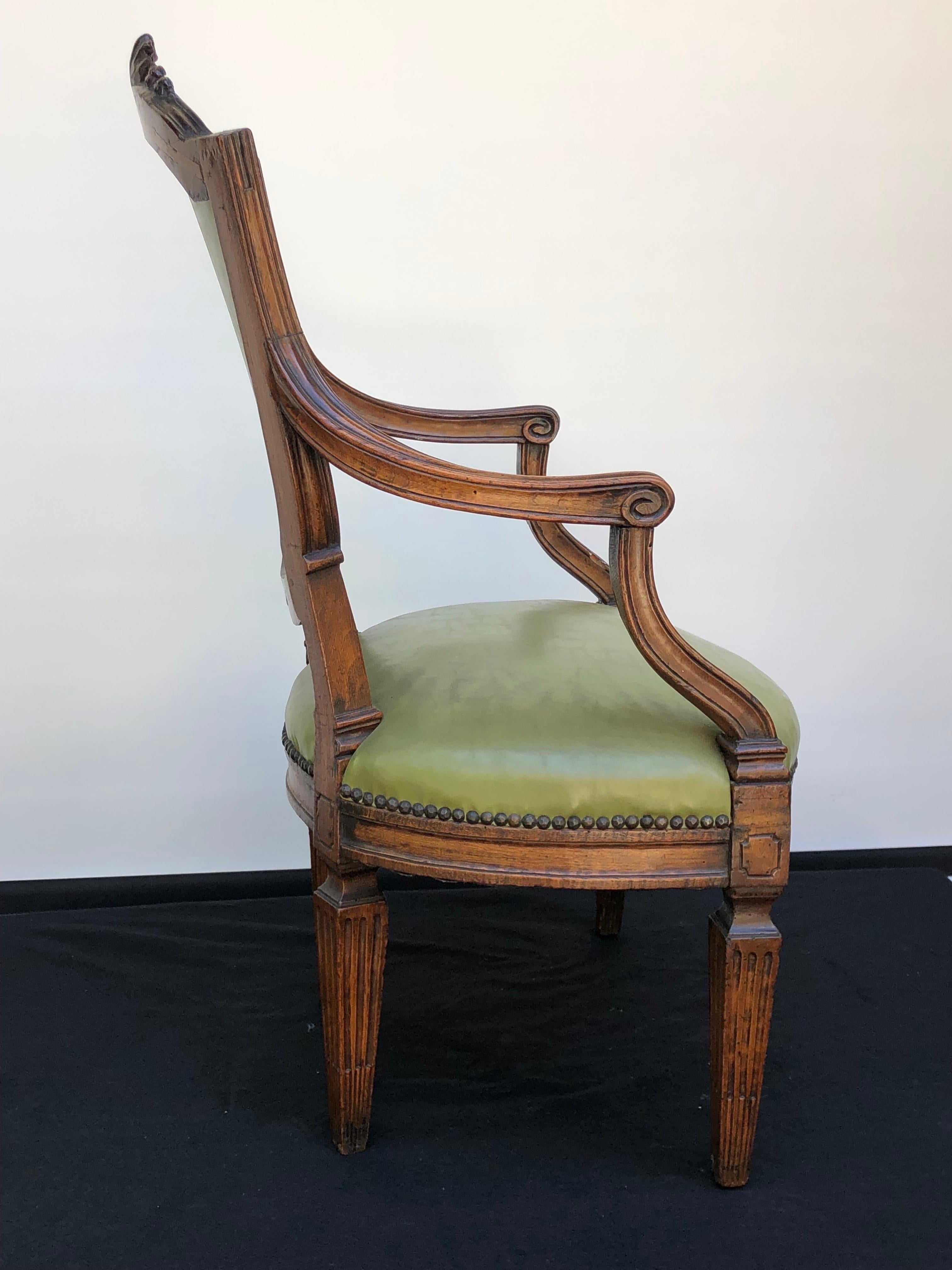  18th C. Italian Leather Arm Chairs 2