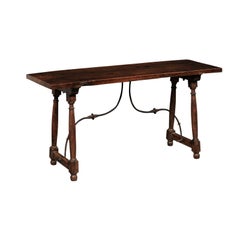 18th C. Italian Low-Profile Fratino Table w/Forged-Iron Stretchers