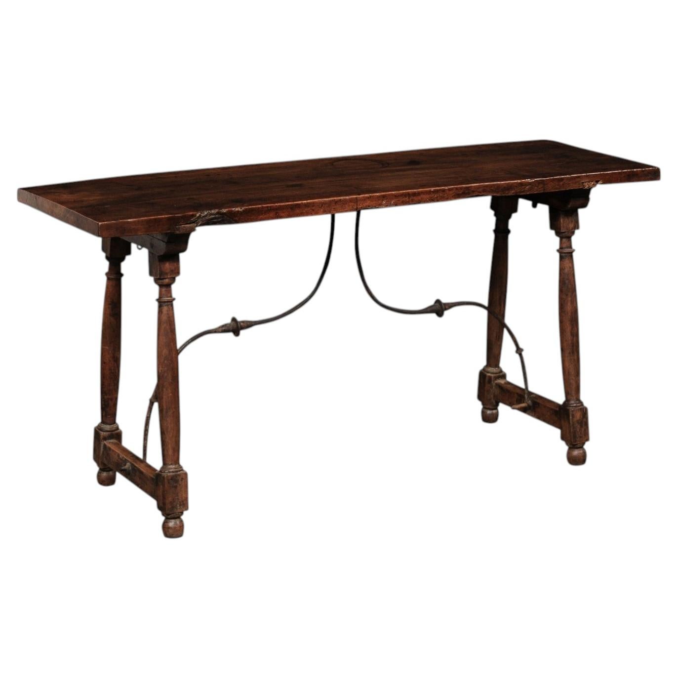 18th C. Italian Low-Profile Fratino Table w/Forged-Iron Stretchers For Sale