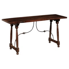18th C. Italian Low-Profile Fratino Table w/Forged-Iron Stretchers