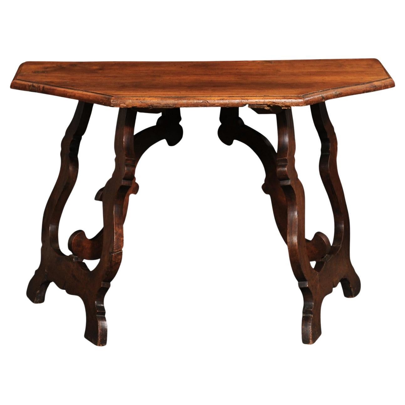 18th C. Italian Lyre-Leg Demi Side Table