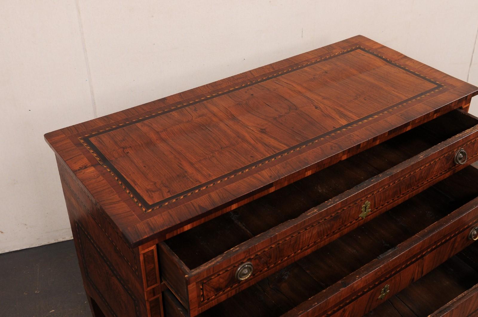Wood 18th C. Italian Neoclassical 3-Drawer Chest w/Decorative Inlay Banding