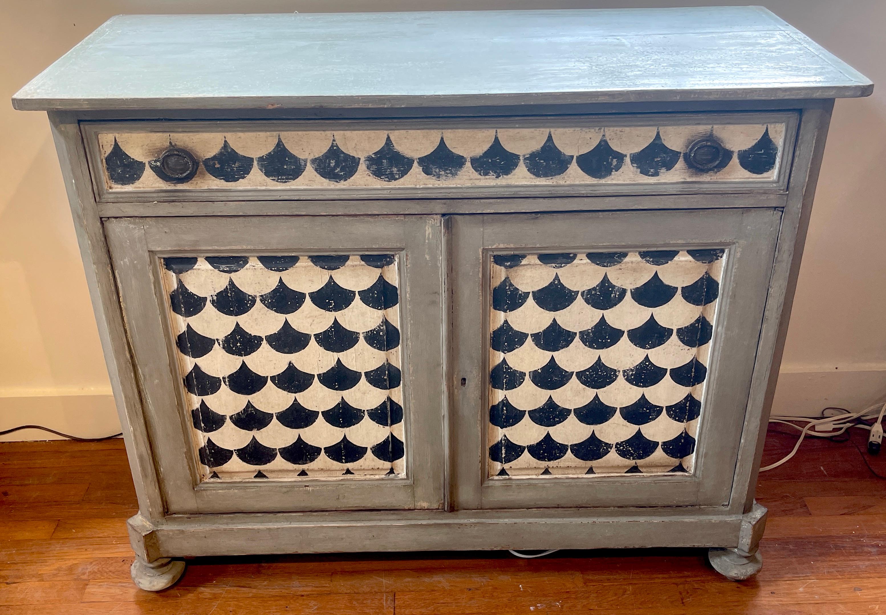 18th century Italian neoclassical black & white painted chest, of rectangular form with one 41