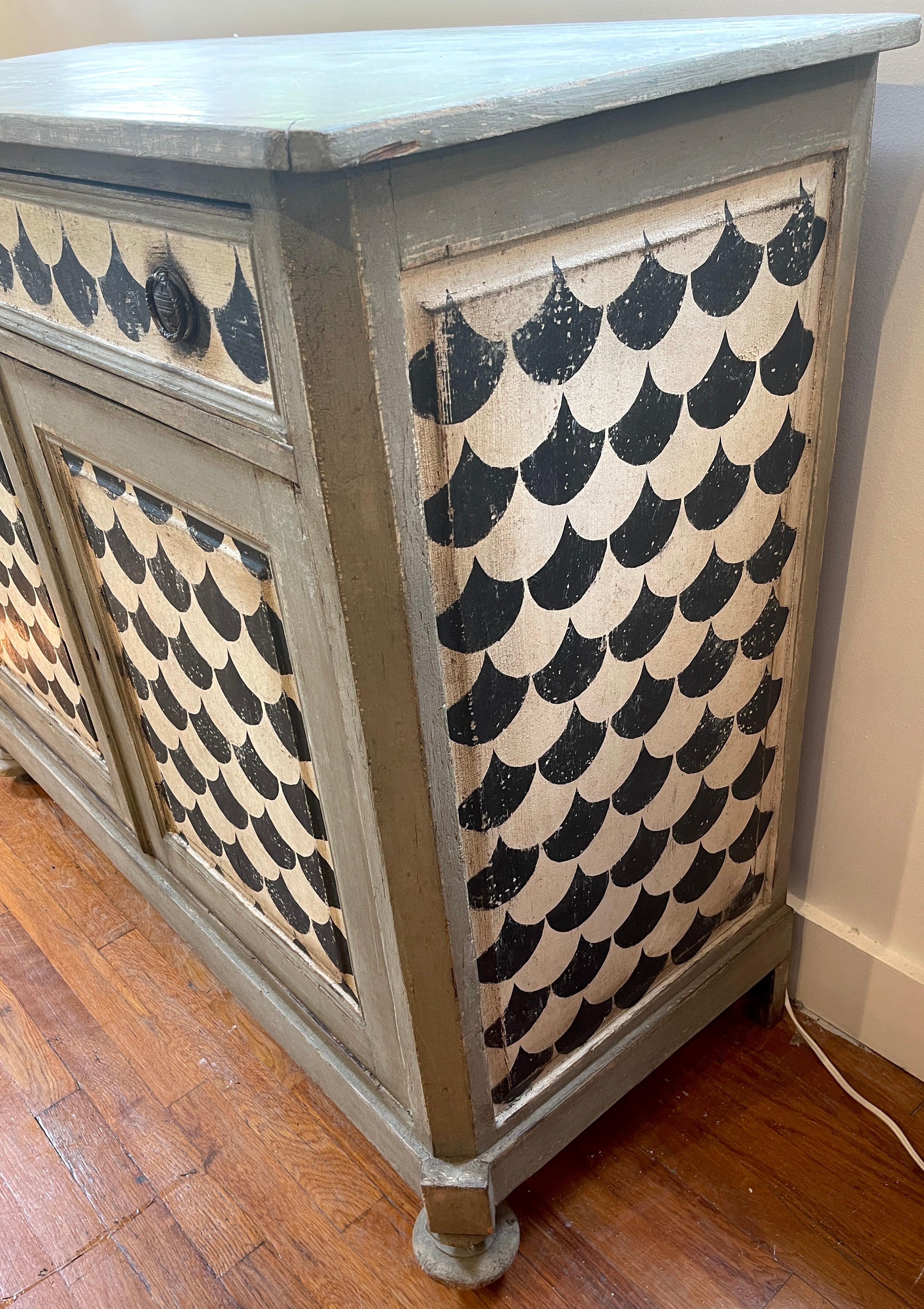Polychromed 18th C Italian Neoclassical Black & White Painted Chest For Sale