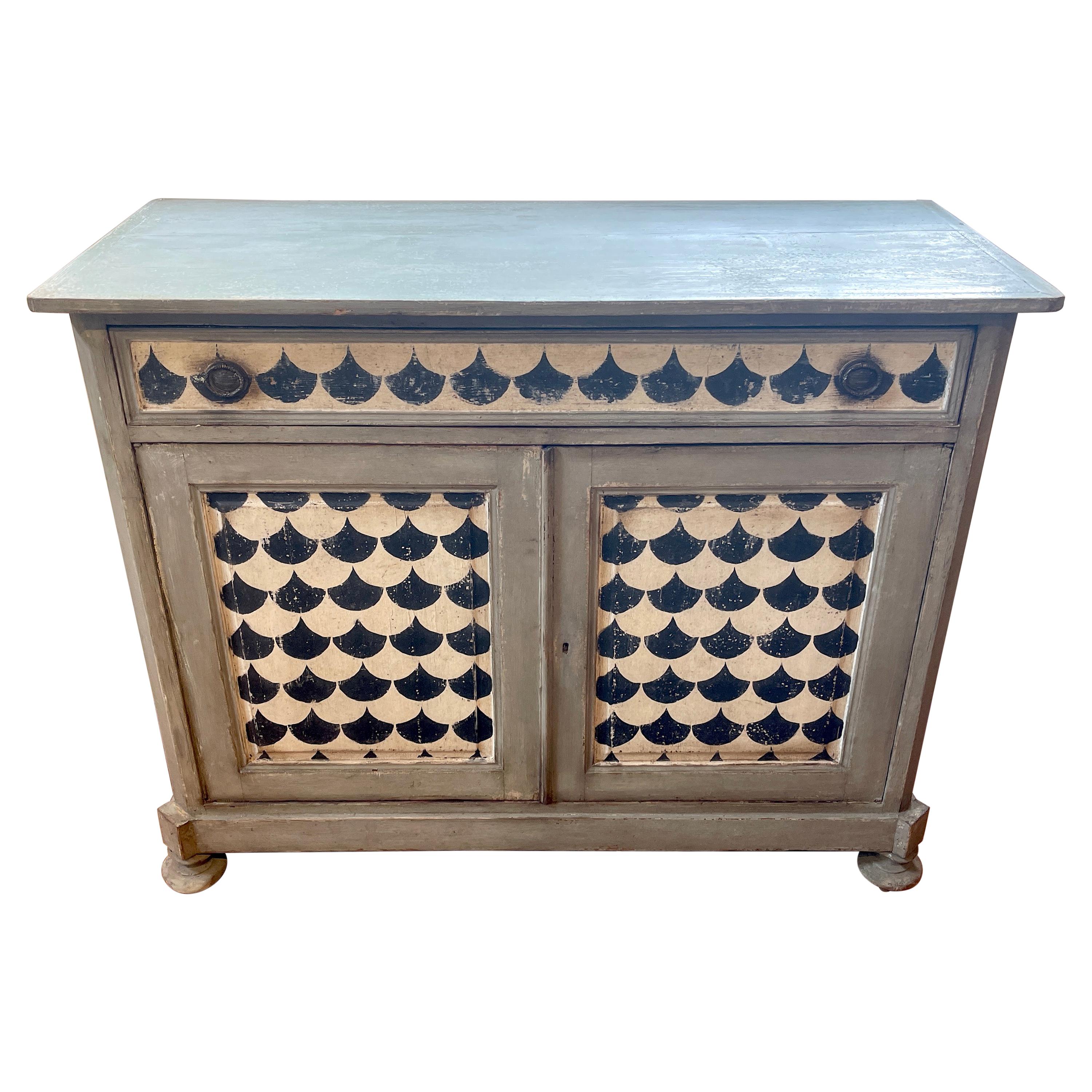 18th C Italian Neoclassical Black & White Painted Chest For Sale