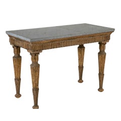 18th C Italian Neoclassical Gilt Wood Console with a Gray Marble top