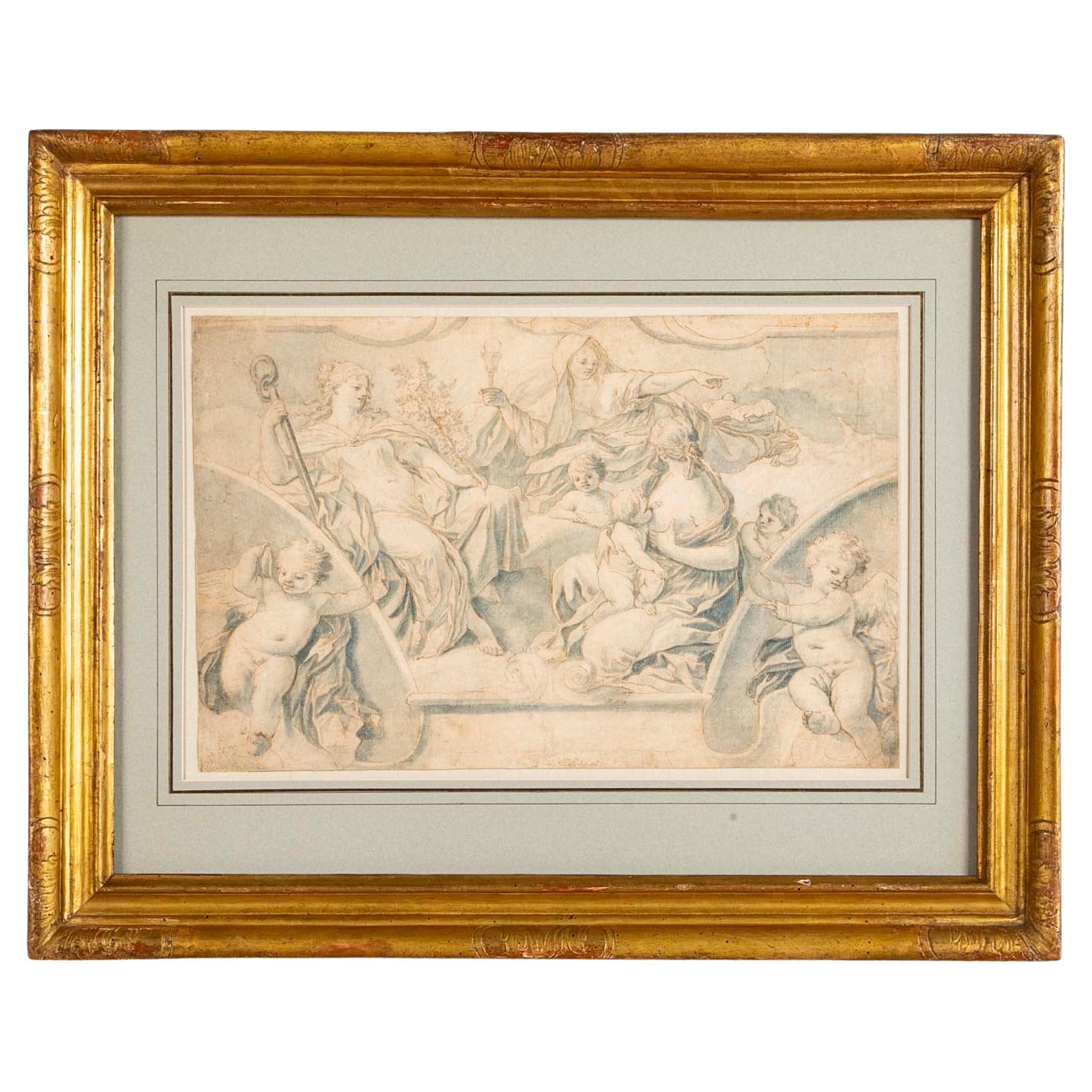 18th C Italian Old Master Drawing, Fidelle Fischetti 1732 - 1792, Naples For Sale