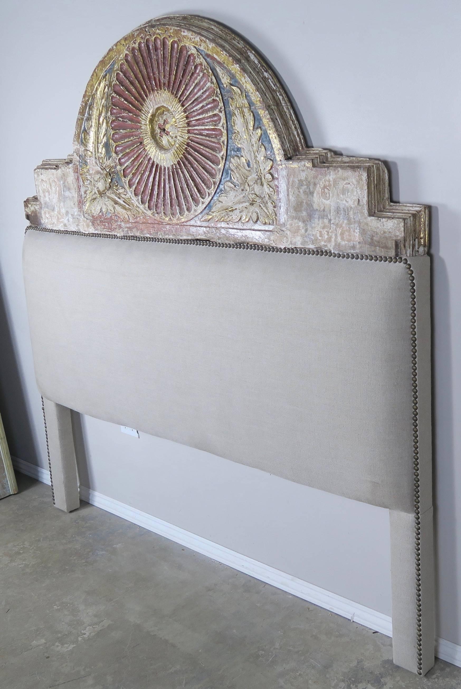 18th Century Italian Painted and Parcel-Gilt Carved Headboard 2