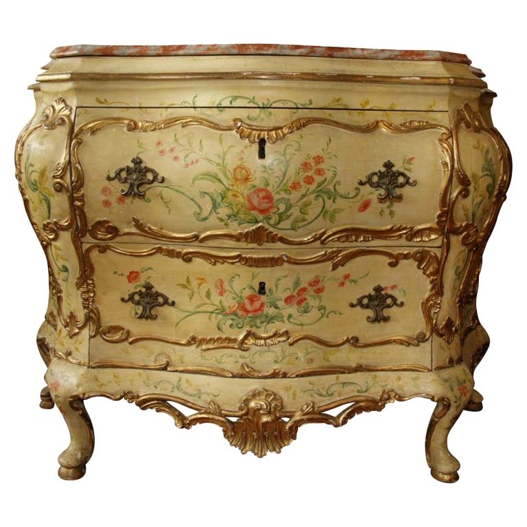 18th c. Italian Painted Bombe Commode For Sale