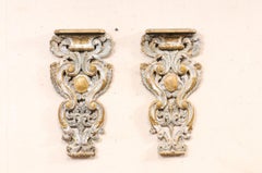 18th C. Italian Pair of Beautiful Pierce-Carved Wooden Wall Corbels